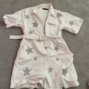 Pretty Little Thing white denim romper